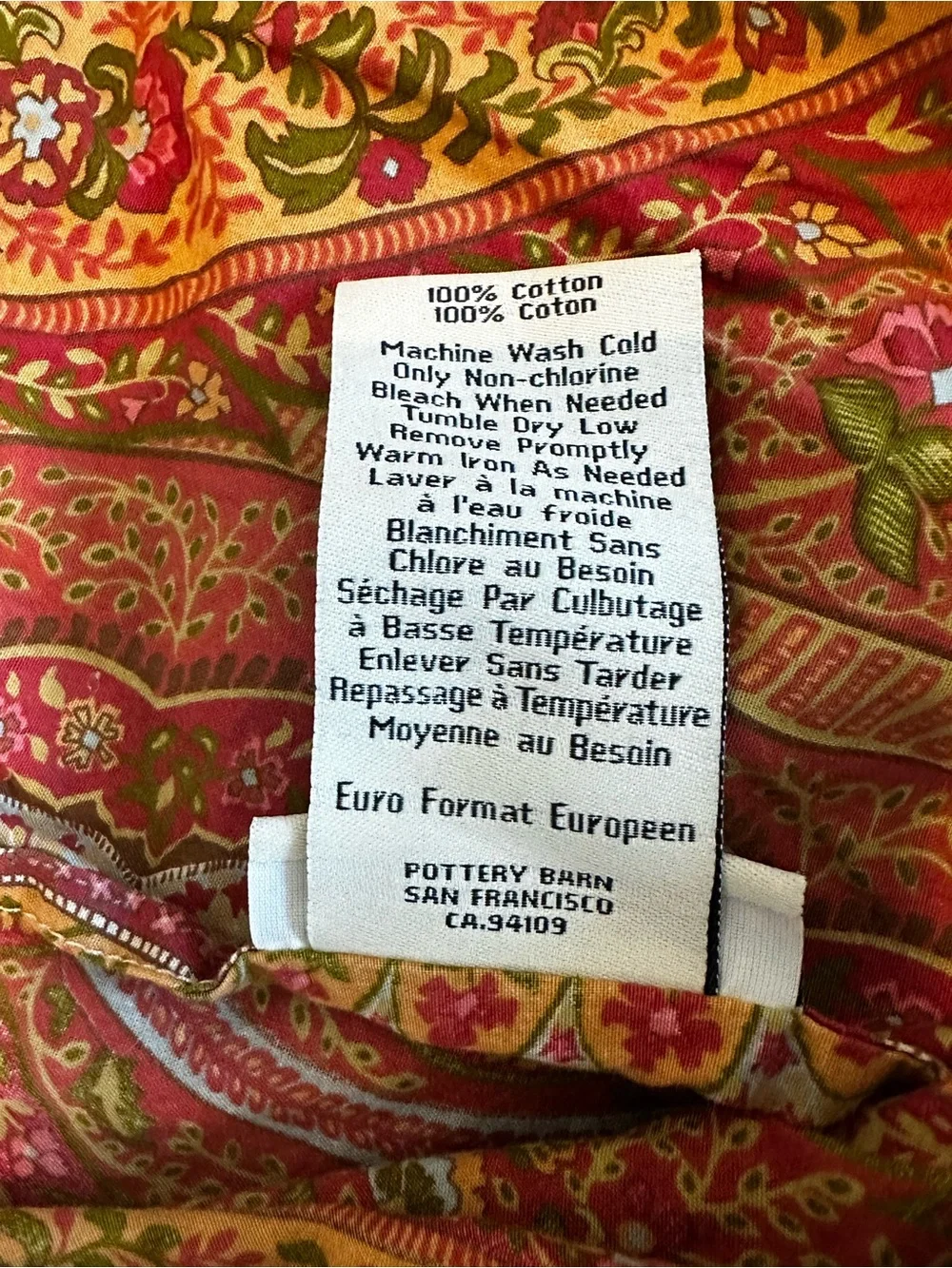 Pottery Barn Euro Pillow Sham Decorative Paisley Rust Orange Boho 30x28